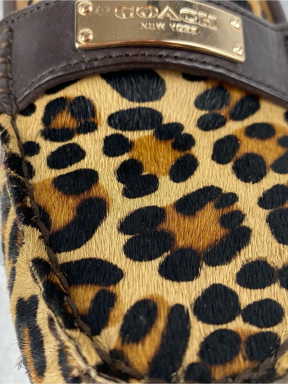 Coach Leopard Print Penny Loafers in Brown/Tan with Gold Plaque - Picture 11 of 14